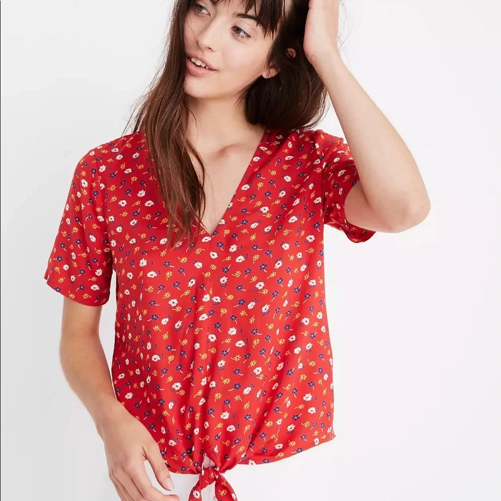 Madewell Novel Tie-Front Top in Prairie Posies - Picture 1 of 4